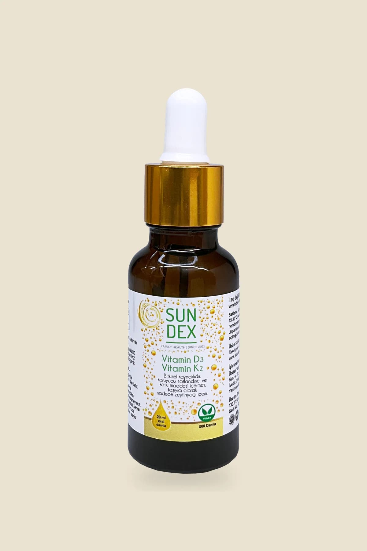 SUNDEX Vitamin D3 + K2, 20 ml Oral Damla (500 Damla)