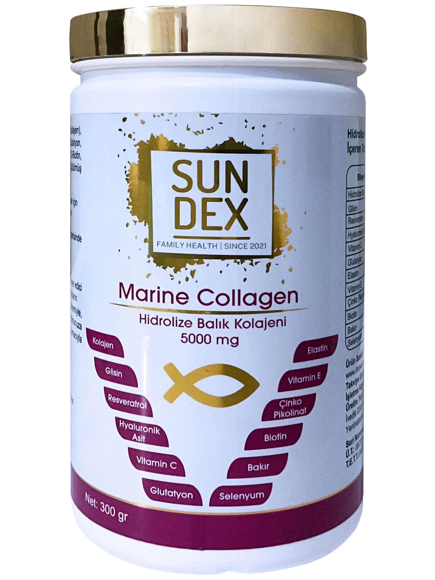 SUNDEX%20Marine%20Collagen%20Hidrolize%20Balık%20Kolajeni,%20Glisin,%20Elastin,%20Resveratrol,%20Hyaluronik%20Asit,%20Vitamin%20ve%20Mineraller%20300%20gr%20