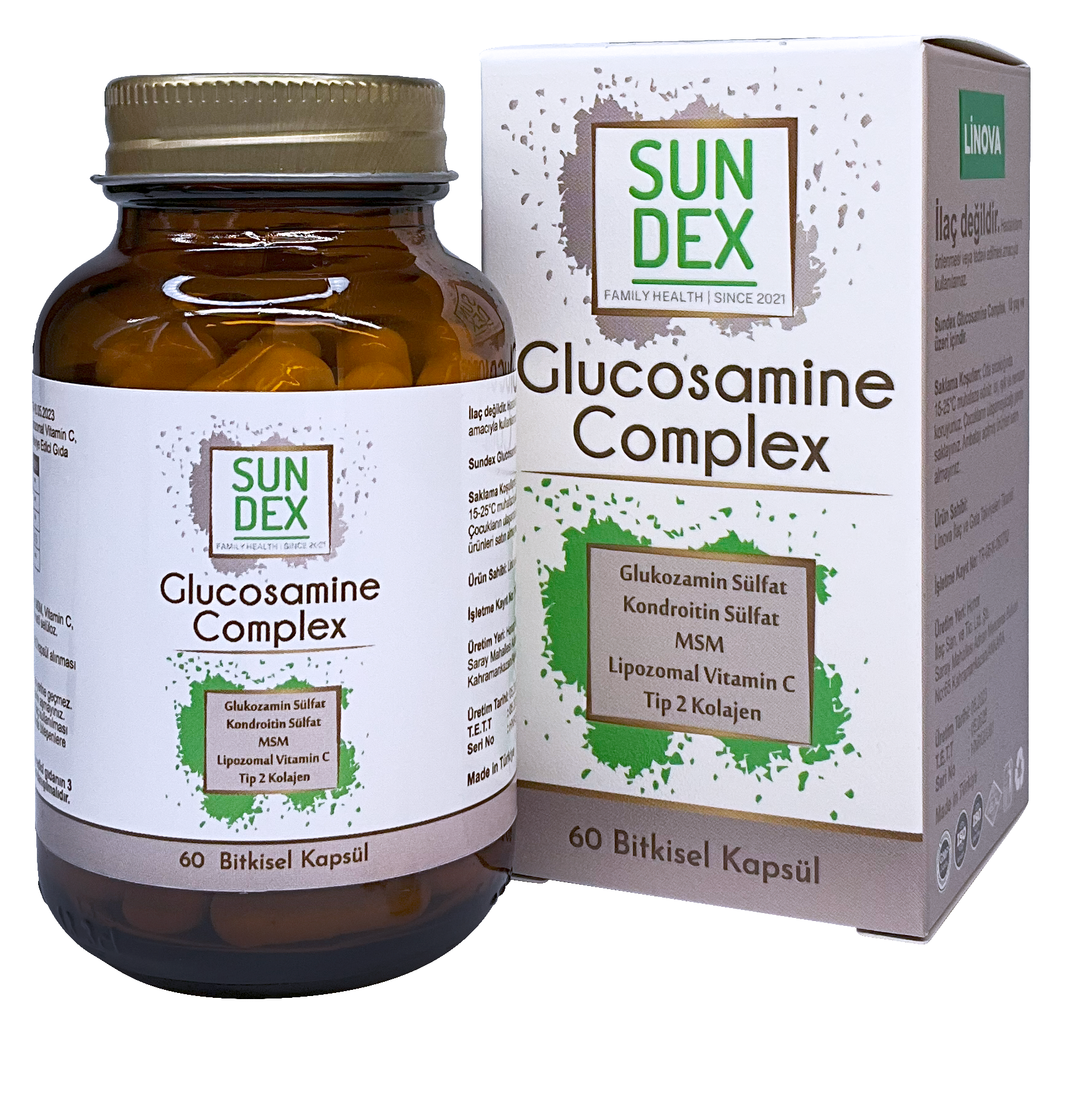 SUNDEX%20Glucosamine%20Complex%20Glukozamin%20Sülfat,%20Kondroitin%20Sülfat,%20MSM,%20Lipozomal%20Vitamin%20C,%20Tip%202%20Kolajen%2060%20Bitkisel%20Kapsül