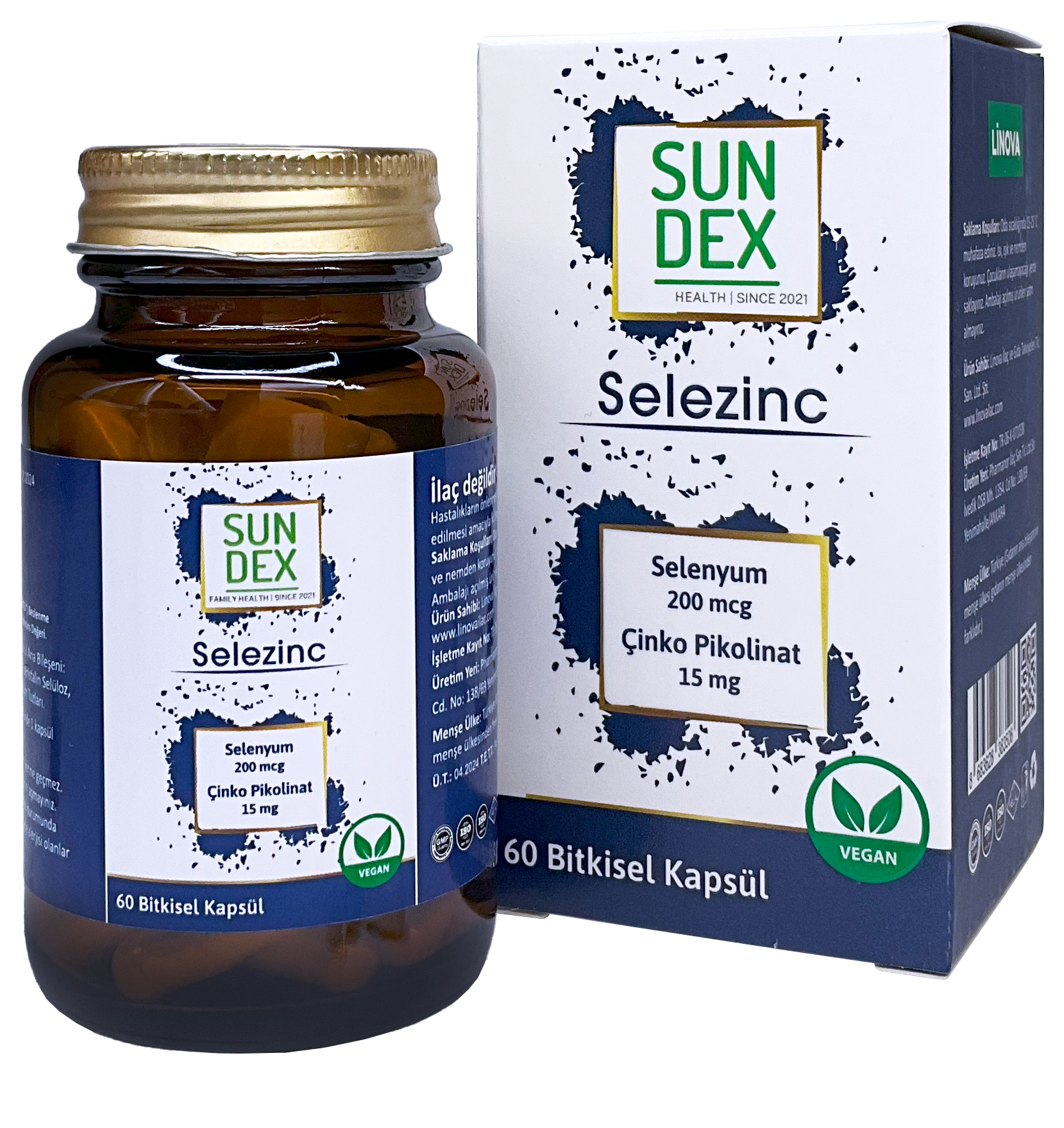 SUNDEX%20Selezinc%20Selenyum%20(L-Selenometionin)%20ve%20Çinko%20Pikolinat%2060%20Bitkisel%20Kapsül